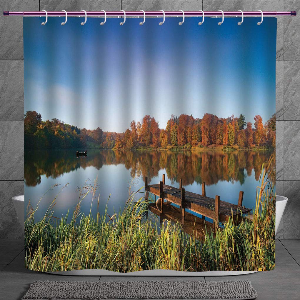 Polyester Shower Curtain 2 0 Scenery Decor Lake View Fishing