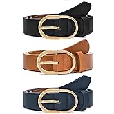 VONMELLI 3 Pack Women's Belts for Jeans Pants Fashion Gold Buckle Ladies Dress Belt
