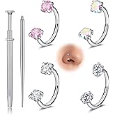 Longita 20g 18g Horseshoe Nose Ring for Women Double Gem Horse Shoe Nose Ring Hoop Surgical Steel Silver Gold Cartilage Helix Tragus Earring Hoops Labret Lip Piercing Jewelry Small Septum Rings 16g