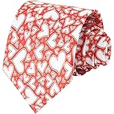 PenSee Mens Wedding Tie Red Heart Necktie Holiday Ties For Men