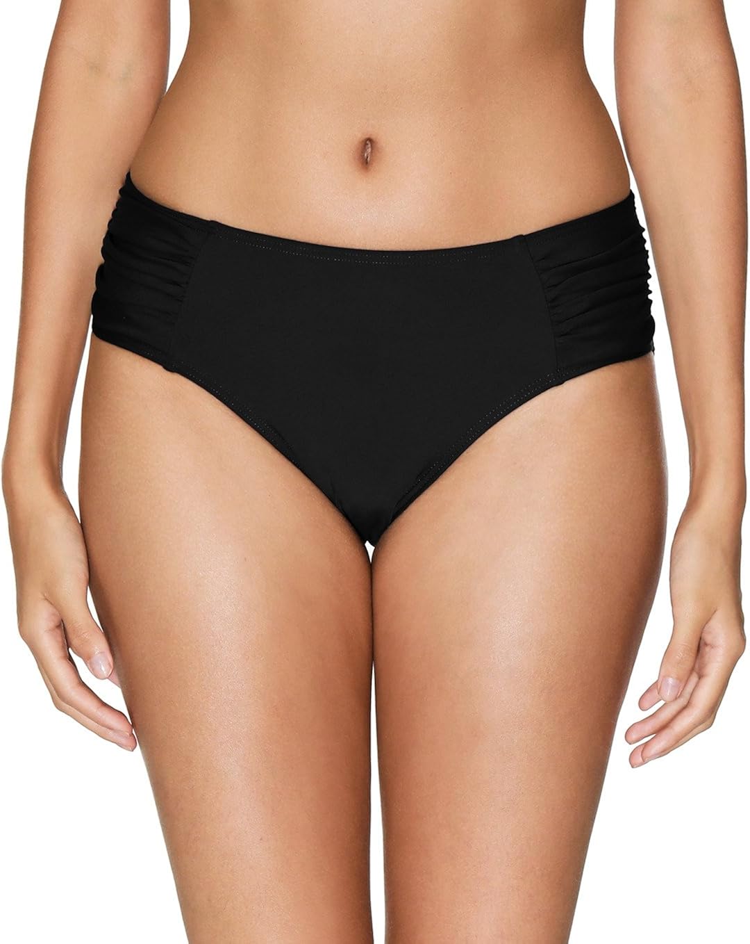 ALove Solid Ruched Bikini Bottoms for Women High Cut Black Swimsuit Bottoms Clothing
