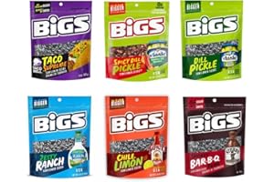 BIGS Sunflower Seeds Variety Pack, 6 Flavours, Ranch, Taco, Original, Dill Pickle, BBQ, Chile Limon, 152g