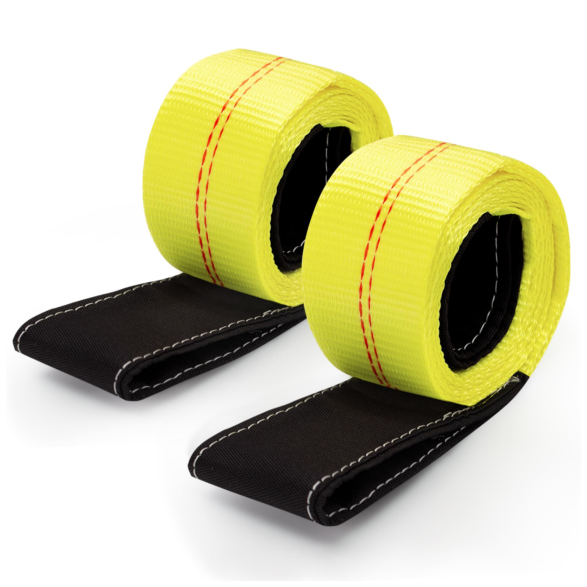 View 1 of 2 Pcs 2 inch by 6 feet Lifting Sling Straps, 10,000lbs Max Vertical Break Strength Capacity, Nylon Tree Saver Recovery Strap Web Sling Winch Strap