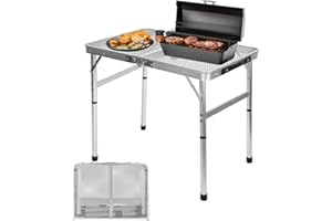 WildFinder Folding Table, 2x1.3 FT Camping Table with Mesh Desktop,Folding Grill Table with Mesh Bag,Portable Outdoor Table for Picnic,Camping,BBQ,Beach(Sliver)