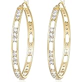 ENROSE 14K Gold Hoop Earrings Diamond Earrings for Women Sparkling 14K Gold Earring for Women’s Hoop Earring Cubic Zirconia Hoops 42mm*4mm