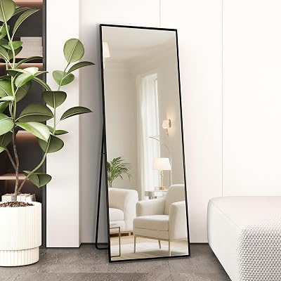 Beauty4U Full Length Mirror 140x40cm Black Aluminum Frame Free Standing