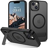 Telaso Magnetic for iPhone 14/iPhone 13 Case, Compatible with Magsafe with Invisible Kickstand, Translucent Matte Back TPU Bumper Military Grade iPhone 14/iPhone 13 Phone Case, Black