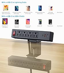 VILONG Desk Clamp Power Strip with USB, 2 in 1 Dual