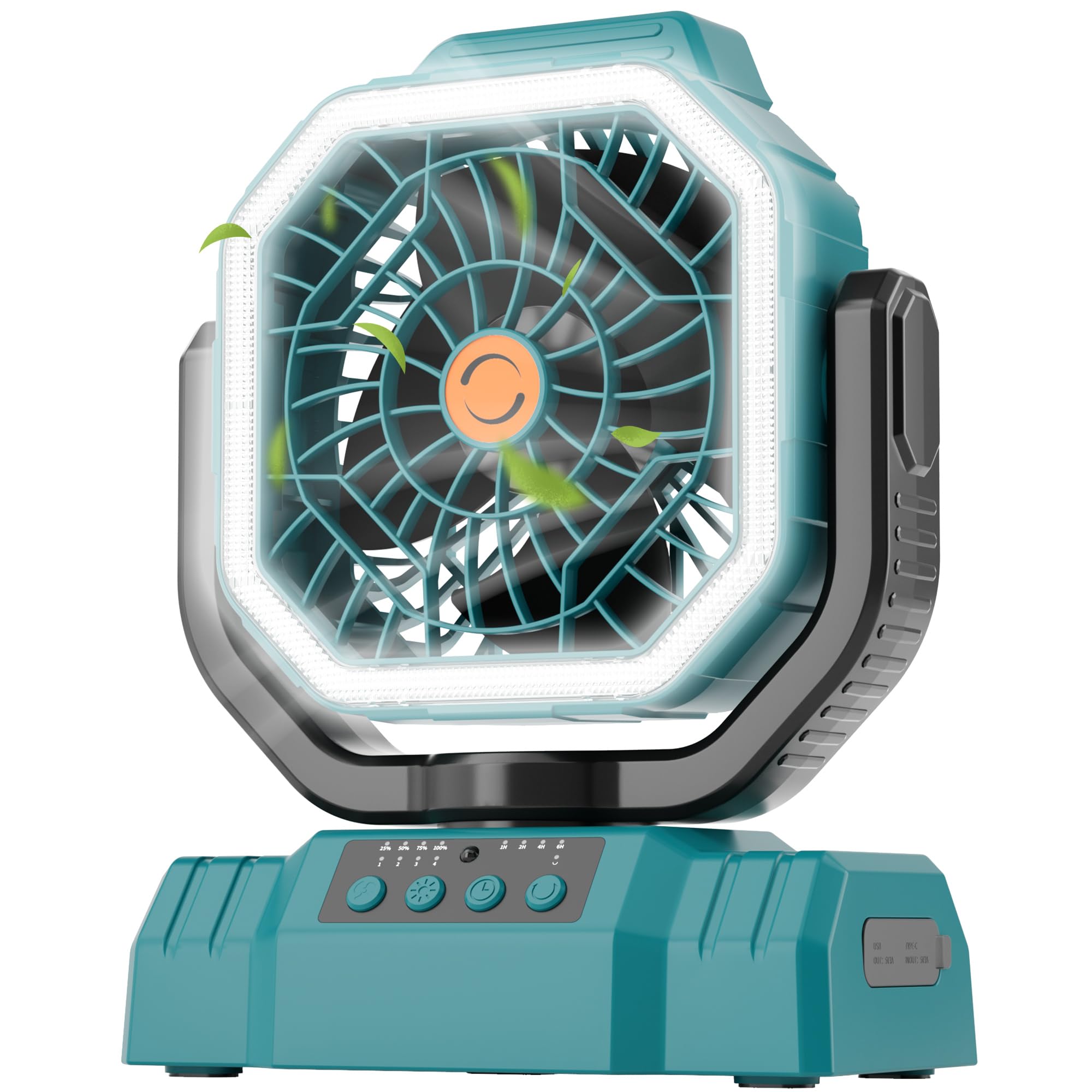 AVV 20000mAh High Speed Portable Camping Rechargeable Fan with Remote Control, Battery Powered with Auto Oscillating with Camping Essentials Accessories for Outdoor, Beach, Patio, Tent, Cyan Image