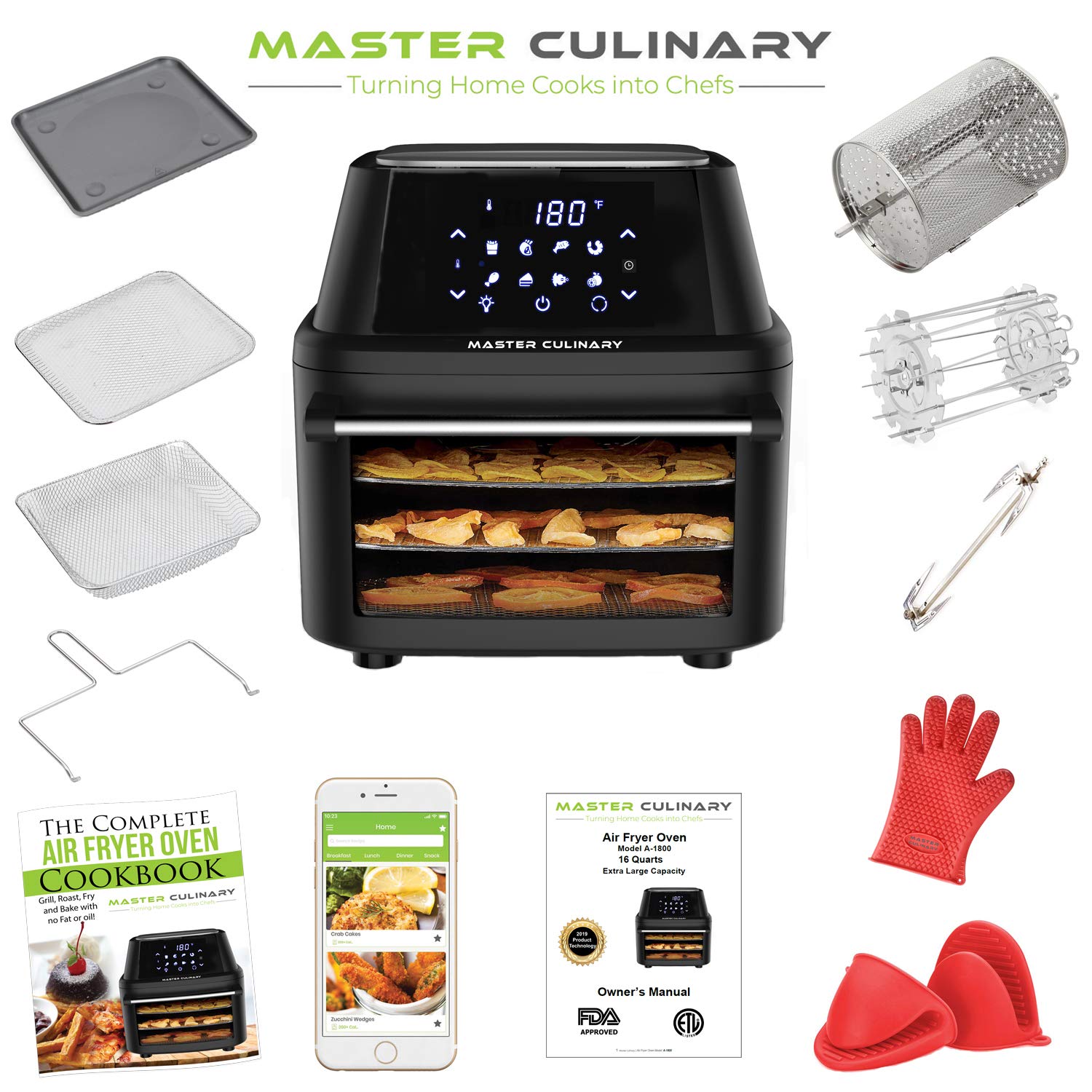 Amazon.com: Master Culinary Freidora de aire A-1800 | 16 ...
