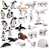 25pcs Arctic Animals Figurines, Realistic Mini Polar Animal Toys with Igloo Model PVC Tundra Small Sea Resin Figures Tiny Pen