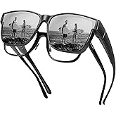 URUMQI Polarized Sunglasses Fit Over Glasses for Men Women, Oversized Square Shades UV400 Protection