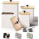 Kitchen Canisters for Countertop Set of 4 with Customizable Chalkboard Labels & Marker Pen - Big Iron Kitchen Canisters with Airtight Lids - Canisters Sets for the Kitchen - White Kitchen Canister Set