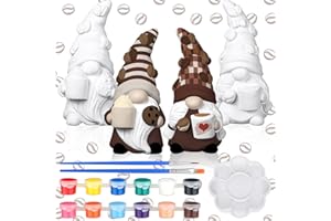 Hollowfly 2 Set Ready to Paint Your Own Gnome Statue 4" Mini Paintable Ceramics Blank Gnome Figurine Brush Palette Paint for Christmas Craft DIY Art Adult Employee Appreciation Gift (Coffee Style)