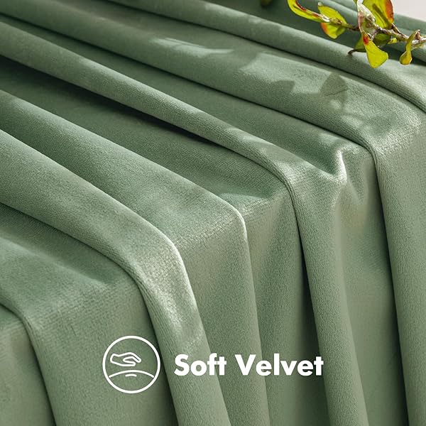 EMEMA VELVET CURTAINS 96 INCHES SAGE GREEN ROOM DARKENING BACK TAB AND ROD POCKET THERMAL INSULATED DRAPES LUXURY WINDOW CURTAINS FOR BEDROOM LIVING ROOM W52 X L96 2 PANELS