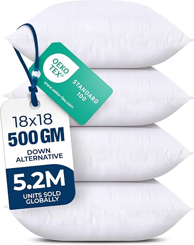 Utopia Bedding Throw Pillows, Decorative 18x18 pillow inserts, Set of 4 | Down alternative pillow insert with plush fluffy fill for beds sofas couches and chairs. Suitable for indoor outdoor use.