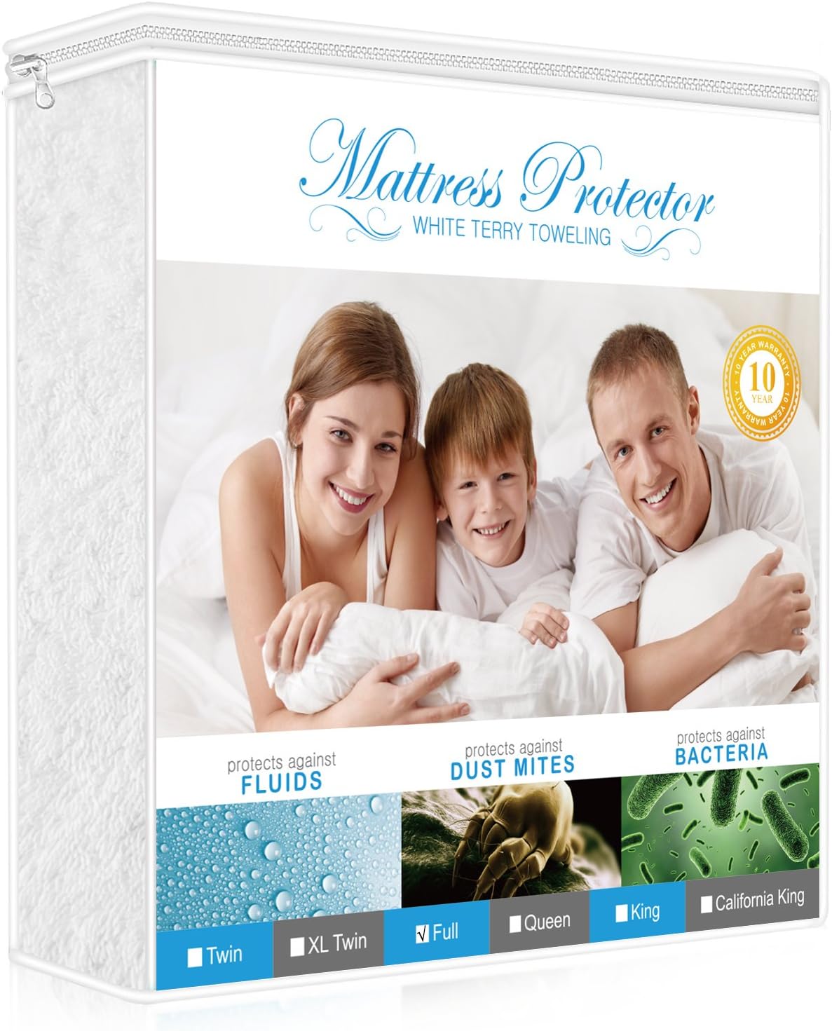Lighting Mall Premium Full Mattress Protector, 100% Waterproof Hypoallergenic Mattress Cover with Cotton Terry Surface, Breathable, Vinyl Free, 10 Year Warranty Offered