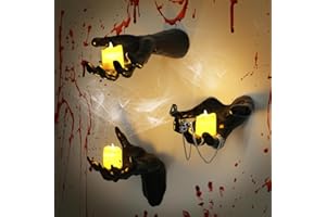 VEUIEIZT Halloween Decorations, Wall-Mounted Creepy Reaching Hands with Lighted Candles – Life-Sized Spooky Gothic Horror Hands Hanging Wall Art Sculptures for Indoor/Outdoor Haunted House Party 3 Pack
