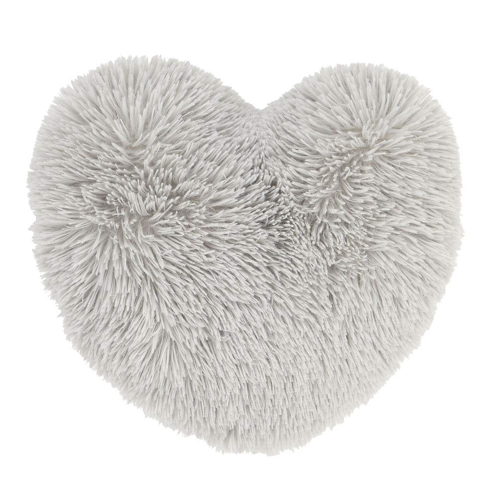Catherine Lansfield Cuddly Heart Faux Fur 3D Cushion Silver