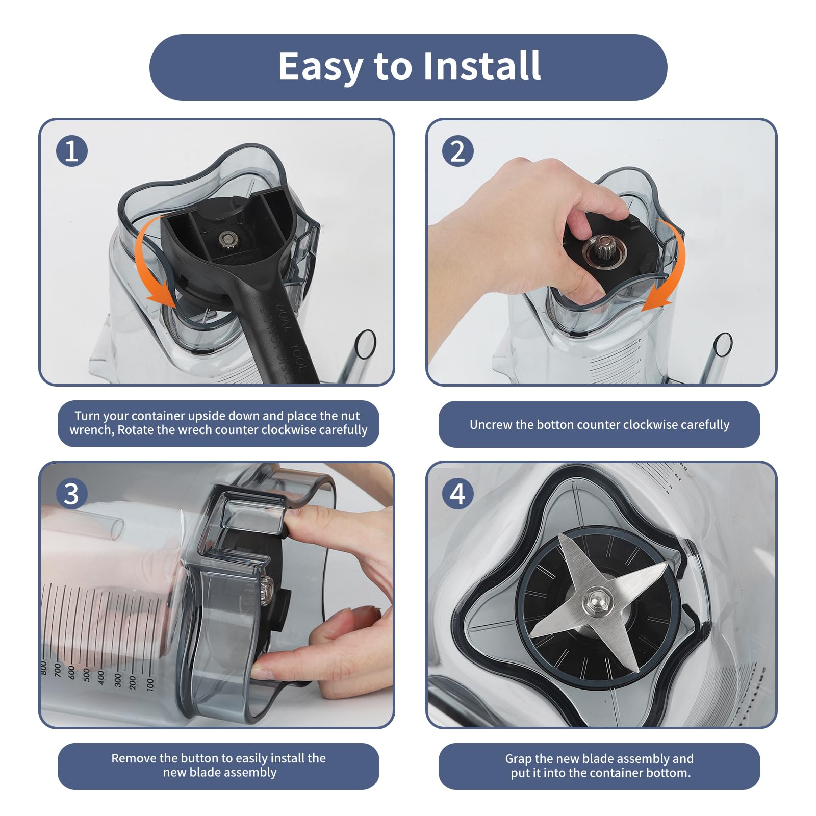 Compatible with vitamix Replacement Blade Parts with Wrench and Drive Socket Removal Tool Kit, 5200 5000 4500 5500 Blender Wet Blade Replacement, Fit for 64oz 48oz 32oz Classic Container -2 YR Support