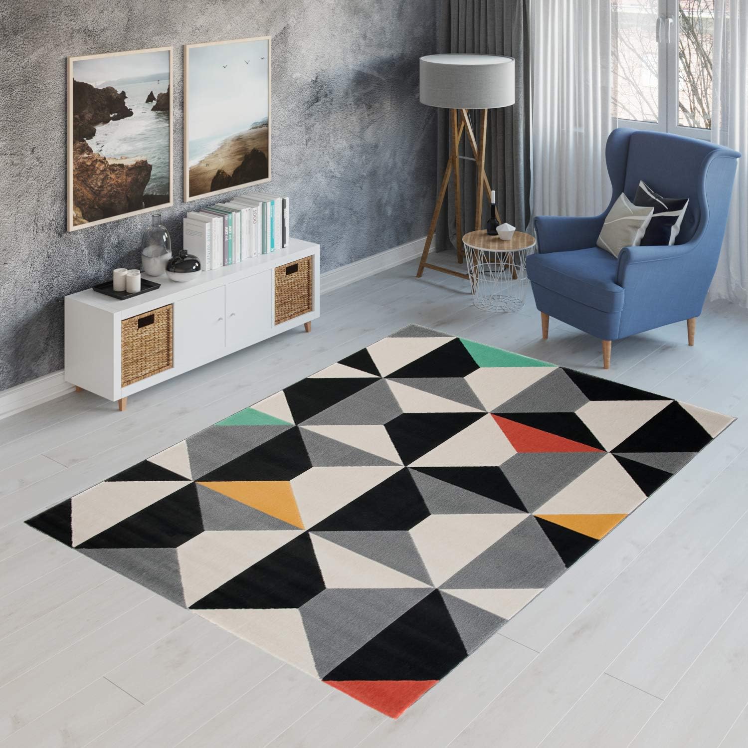Tapiso Area Rugs Living Room Bedroom Black Grey Geometric Durable Carpet Modern Interior Can Collection Size - 140 x 200 cm (4ft7 x 6ft7)