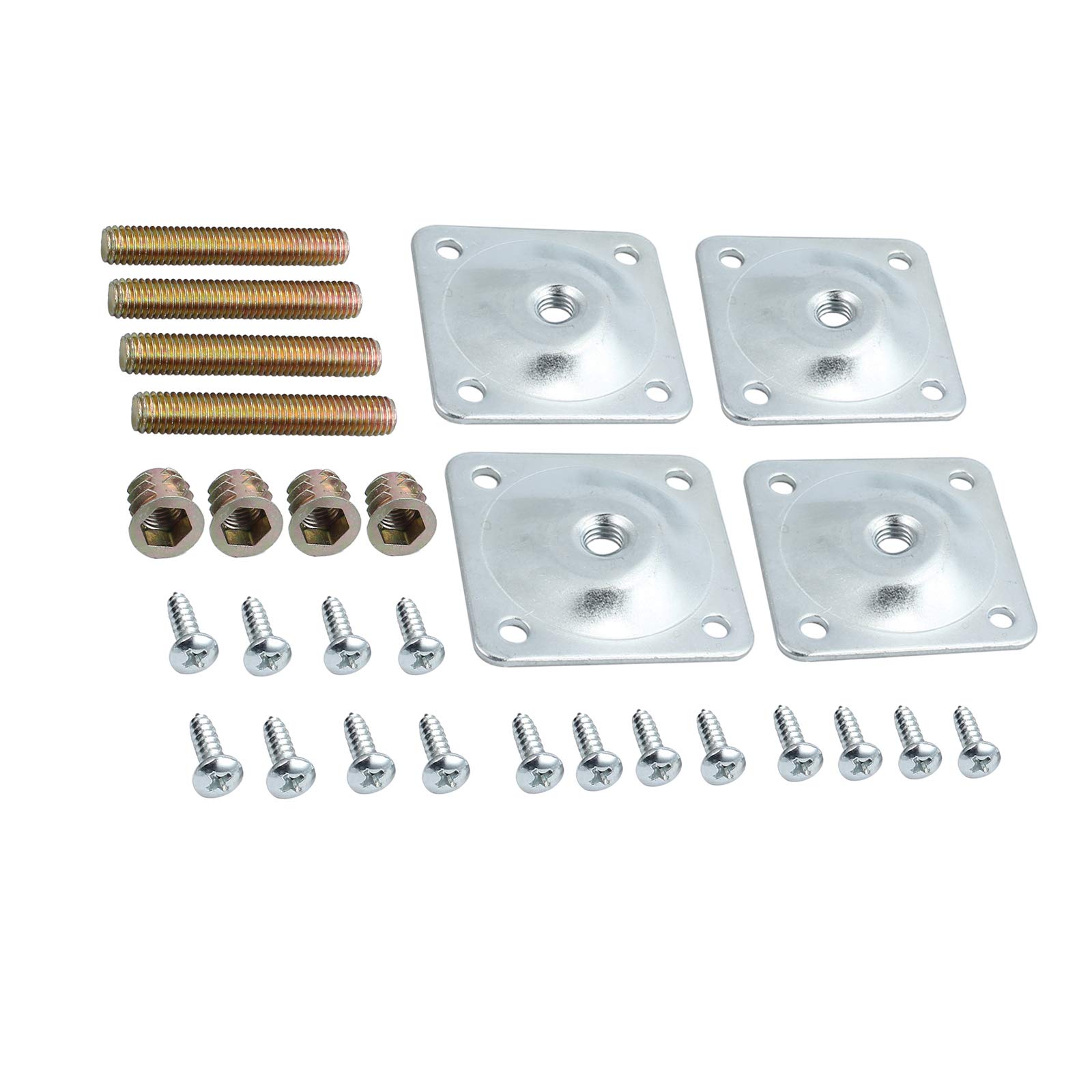 Bohaner 4Pcs Level Legs Fixing Mounting Plate Level M8*50 Metal Dowel Screws M3.5 * 20 Screws For Bracket Furniture Table Feet Set Silver