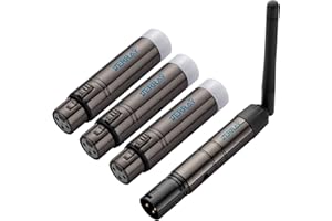 JERRAY 4Pcs DMX Wireless 3 Female Receivers &1 Male Transmitter Control 2.4G Dfi DJ Short version for Led Stage PAR Party Light… (Black)