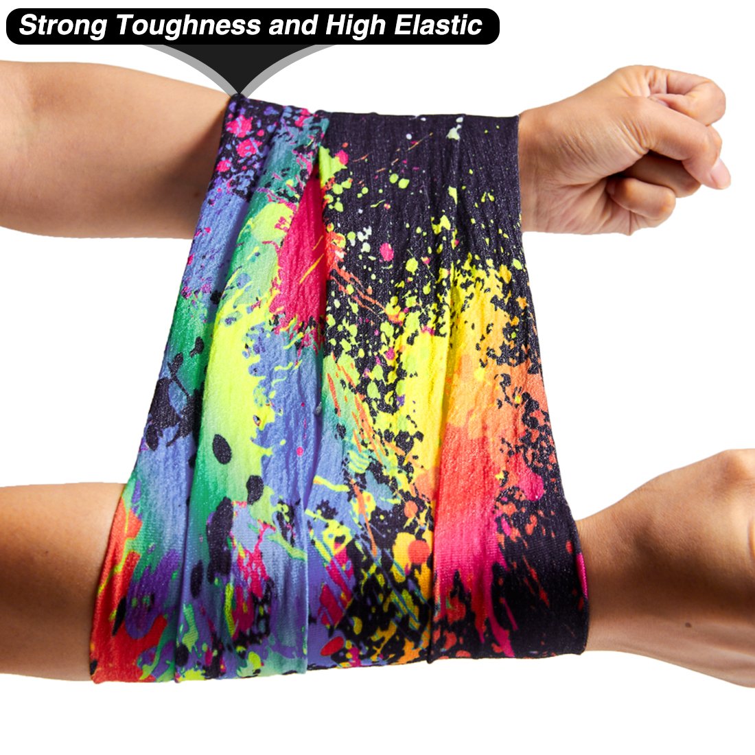 TUONROAD 3D Printed Colorful Paint Tie-Dye Black Seamless Hot Bandana Headband Mask Sweatband Lady MensMultifunctional Headwear Head Wrap Neck Gaiter Face Sun Mask for Cycling Fishing Hunting