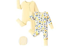PATPAT Baby Footie Romper, Viscose from Bamboo, Long Sleeve, 2-Way Zipper, Fold-Over Mittens, Cuffs & Anti-Slip Grips