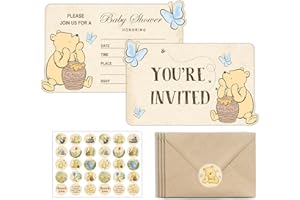 ALODR Winnie Baby Shower, Winnie Baby Shower Invitations, Winnie Invitations with Envelopes and Stickers, Winnie Birthday Party Invitations, Winnie Baby Shower Invitations Card Party Decorations Pack of 20
