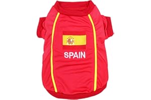 Parisian Pet Dog Jersey - Embroidered “ Spain “ Breathable Mesh Fabric Dog Sports Costume - Football, and Olympic Sportswear Pet Clothes - Lightweight Jerseys for Large Dogs - 2XL