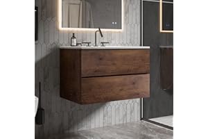 Little Tulip - 30" Bathroom Vanity with Sink, Modern Floating Vanity with Double Soft Closing Drawers, Large Storage for Small Space, Walnut, Fully Assembled - Iris Collection