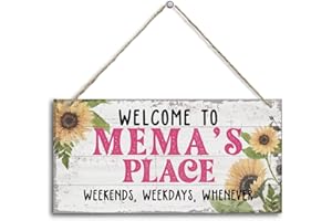 HALUOSI Vintage Welcome to Mema's Place Weekends, Weekdays, Whenever Wood Decor Sign, Hanging Printed Wooden Plaque Decor, Rustic Home Decor Sign, Mema Decor, Gift for Grandma, Women 12x6 in