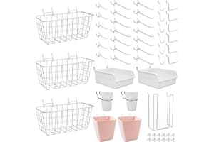 G.CORE Pegboard Basket Organizers, Peg Board Large Baskets Hooks Bins Cups Tool Organizer 42 Pack Set, Wall Storage Display Hanging Accessories for Craft Office Stadio Shed Garage Organization (White & Pink)