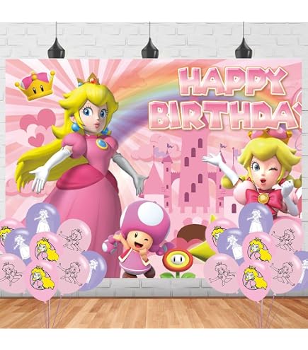 Décoration Anniversaire Princesse Peach (Toadstool) - Kit Fête Avec Tabouret, Assiettes, Ballons...