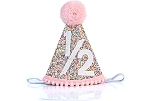 Fidqiog 1/2 Birthday Baby Girl Hat, Glitter Pink Party Hats for 6 Month Birthday Decoration, Cute Crown for Party Decorations
