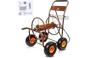 WERMAH 2025 Upgrade Hose Reel Cart, Garden Hose Cart with 4 Wheels, Heavy Duty Freestanding Water Hose Reels for Outside, Hold Up to 300 ft of 5/8'' for Garden Lawn Yard Outdoor