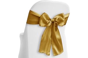 Lann's Linens - 10 Elegant Satin Wedding/Party Chair Cover Sashes/Bows - Ribbon Tie Back Sash - Gold