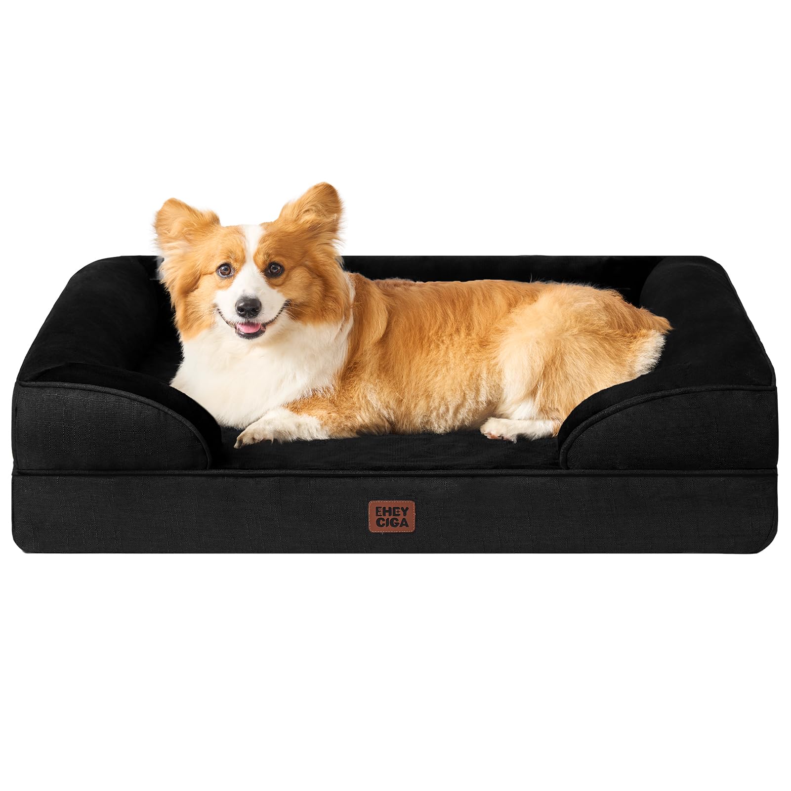 Photo 1 of **NO STUFFING IN THE MIDDLE OF THE BED**8EHEYCIGA Orthopedic Dog Beds for Large Dogs, Waterproof Memory Foam Large Pet Bed with Sides, Non-Slip Bottom and Egg-Crate Foam Dog Couch Bed with Washable Removable Cover, Black