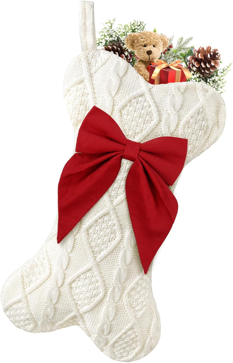 Stockings & Holders - Jeyew Dog Christmas Stockings, Knit Pet White Red Large Christmas Stocking, Xmas Plaid Burlap Christmas Stockings for Dogs Cats Pets, Hanging Bone with Bow (Red)