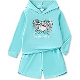Klyatpxoen Size 6-12 Years Girl's 2 Piece Outfits Casual Crew Neck Sweatshirt & Elastic Waist Shorts Tracksuit Sets