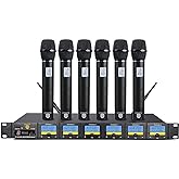 PRORECK MX66 6-Channel UHF Wireless Microphone System with 6 Hand-held Microphones Karaoke Machine for Party/Wedding/Church/Conference/Speech