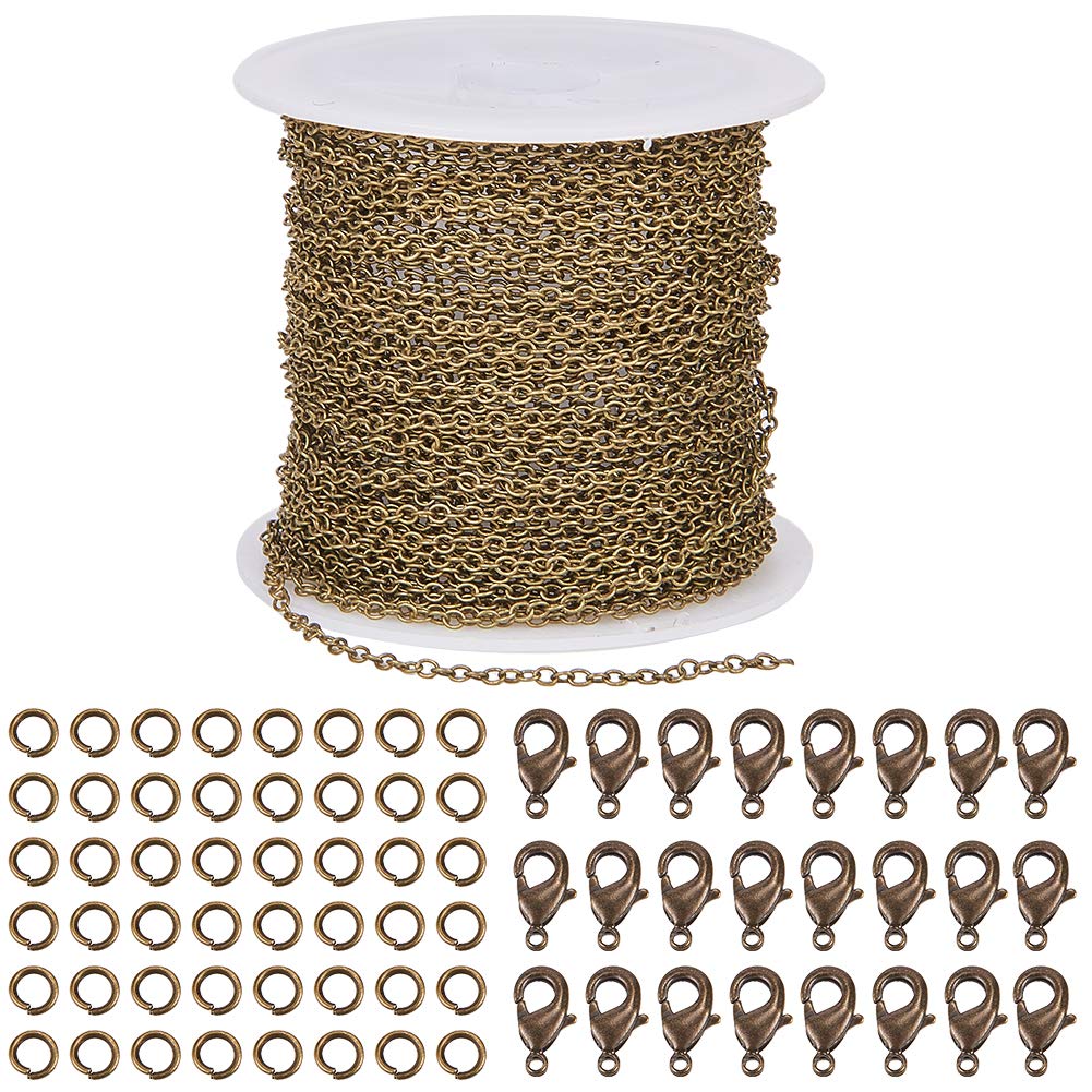 SUNNYCLUE 33 Feet Jewellery Making Chain Bulk 2mm Antique Bronze Cable Chain with 30pcs Lobster Clasps and 100pcs Jump Rings for Necklace Earring Bracelet Making, Nickel Free