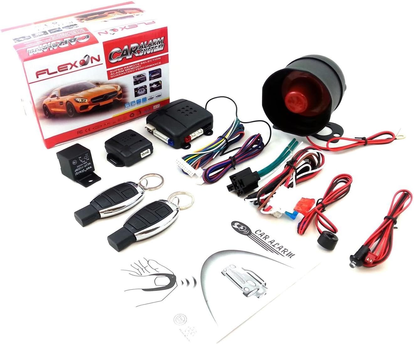 Alarme Voiture Universelle 12V Avec 2 Télécommandes - Sirène Antivol, Verrouillage Auto Et Ouverture Coffre