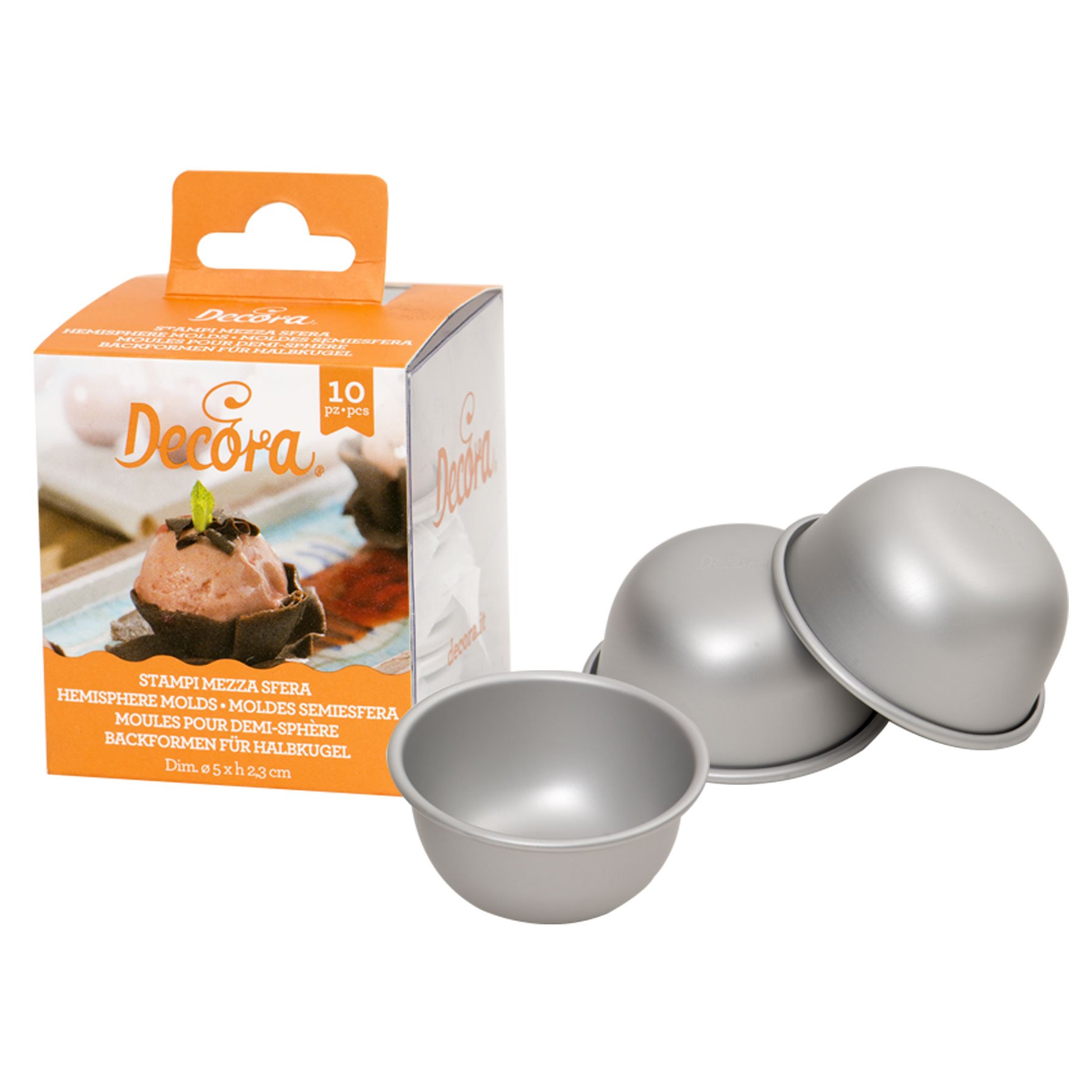 DECORA 10 Anodized Aluminum Hemisphere Cake PAN 2,3 CM, Alluminio Anodizzato, Silver/Black, ø 5 X H 2.3 CM