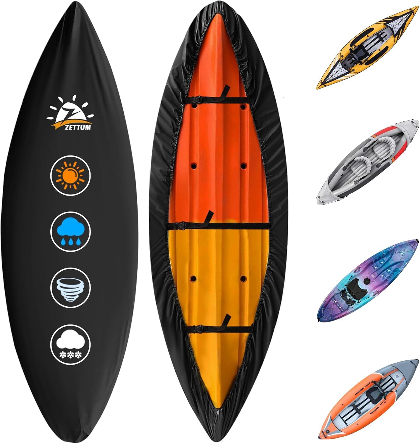 Photo 1 of Zettum Kayak Cover 16 FT - 600D Heavy Duty & Waterproof Canoe Cover for Outdoor Storage, Fade-Resistant Accessory for Paddle Board, SUP, and Boat (Fit 15ft - 16ft)