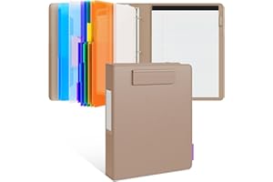 JoyCat 3 Ring Binder Clipboard with Storage,12.4"x10.2"Magnetic Clipboard Folder with 5 Expandable Folders,Refillable Lined Notepad (11" x 8.5"),Ideal for School Office Nursing(Khaki)