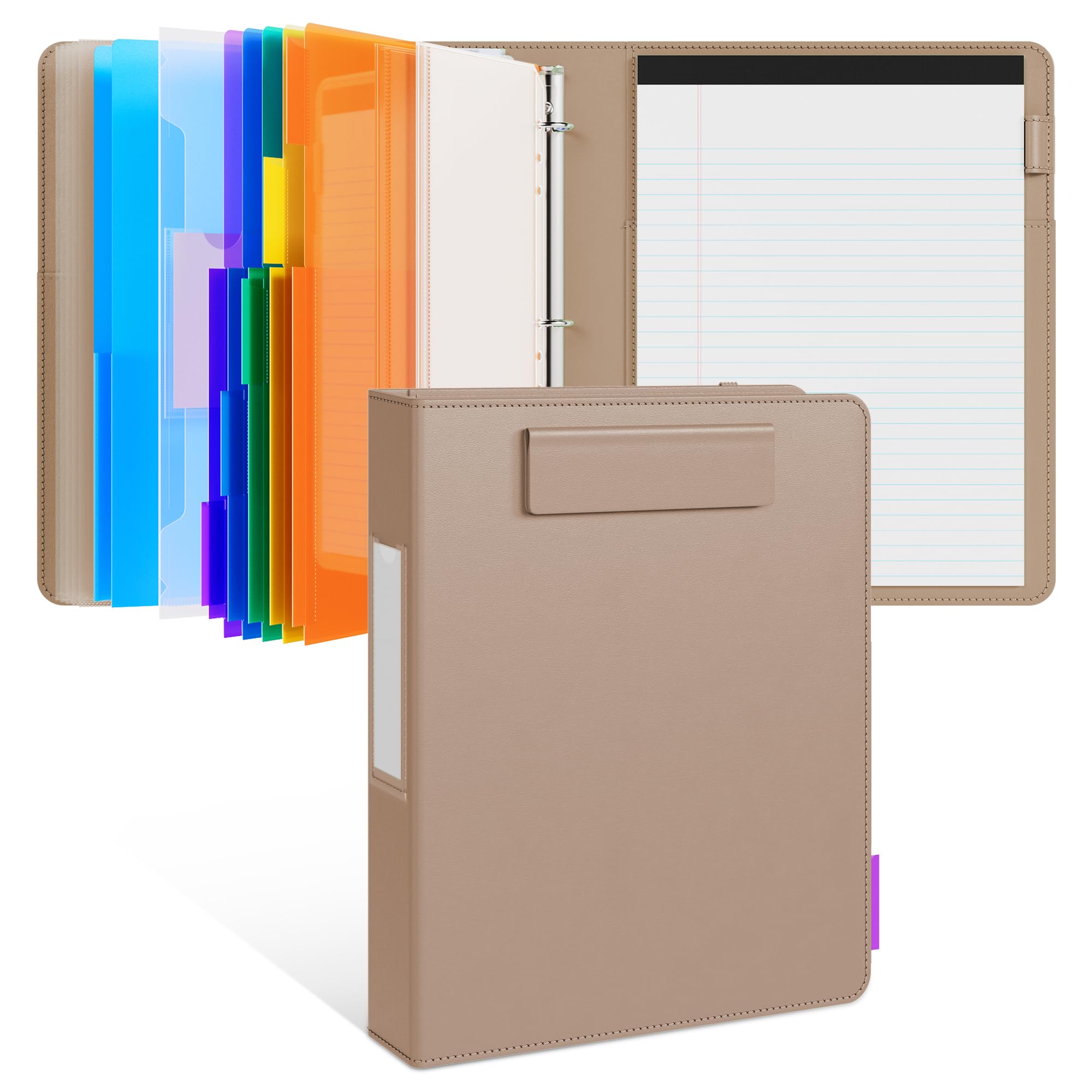 Photo 1 of JoyCat 3 Ring Binder Clipboard with Storage,12.4"x10.2"Magnetic Clipboard Folder with 5 Expandable Folders,Refillable Lined Notepad (11" x 8.5"),Ideal for School Office Nursing(Khaki)