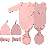 Newborn Baby Knotted Gown, Ultra-Soft Infant Sleeper Coming Home Outfit with Hat, Bowknot (2 Packs)