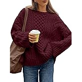 Trendy Queen Oversized Cable Knit Sweaters for Women Trendy 2026 Fall Fashion Outfits Pullover Crewneck Sweaters Tops